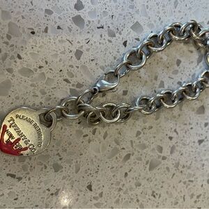 Tiffany & Co. Silver Bracelet with Red Heart Charm